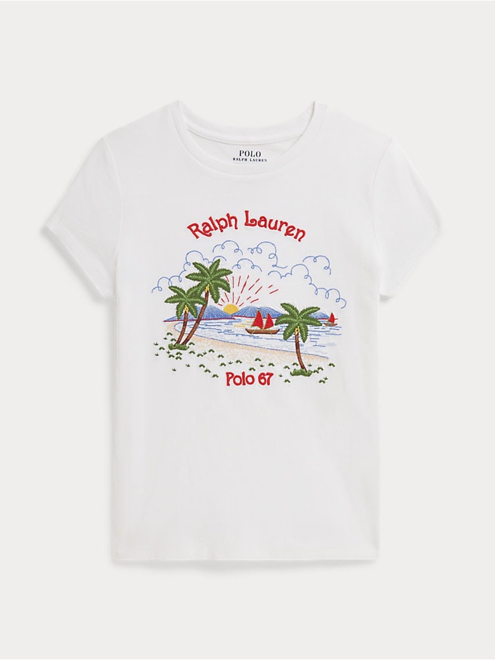 Polo Ralph Lauren Embroidered Cotton Jersey Tee white with colorful beach 5T